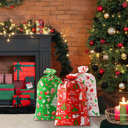 YIGOYIHU 3PCS Extra Large Christmas Gift Bags - 56’’ x 36’’ Jumbo Christmas Gift Bags - Giant Gift Bag for Huge Gifts with Tag & Tie - Heavy Duty Plastic Big Xmas Sack for Holiday Huge Present