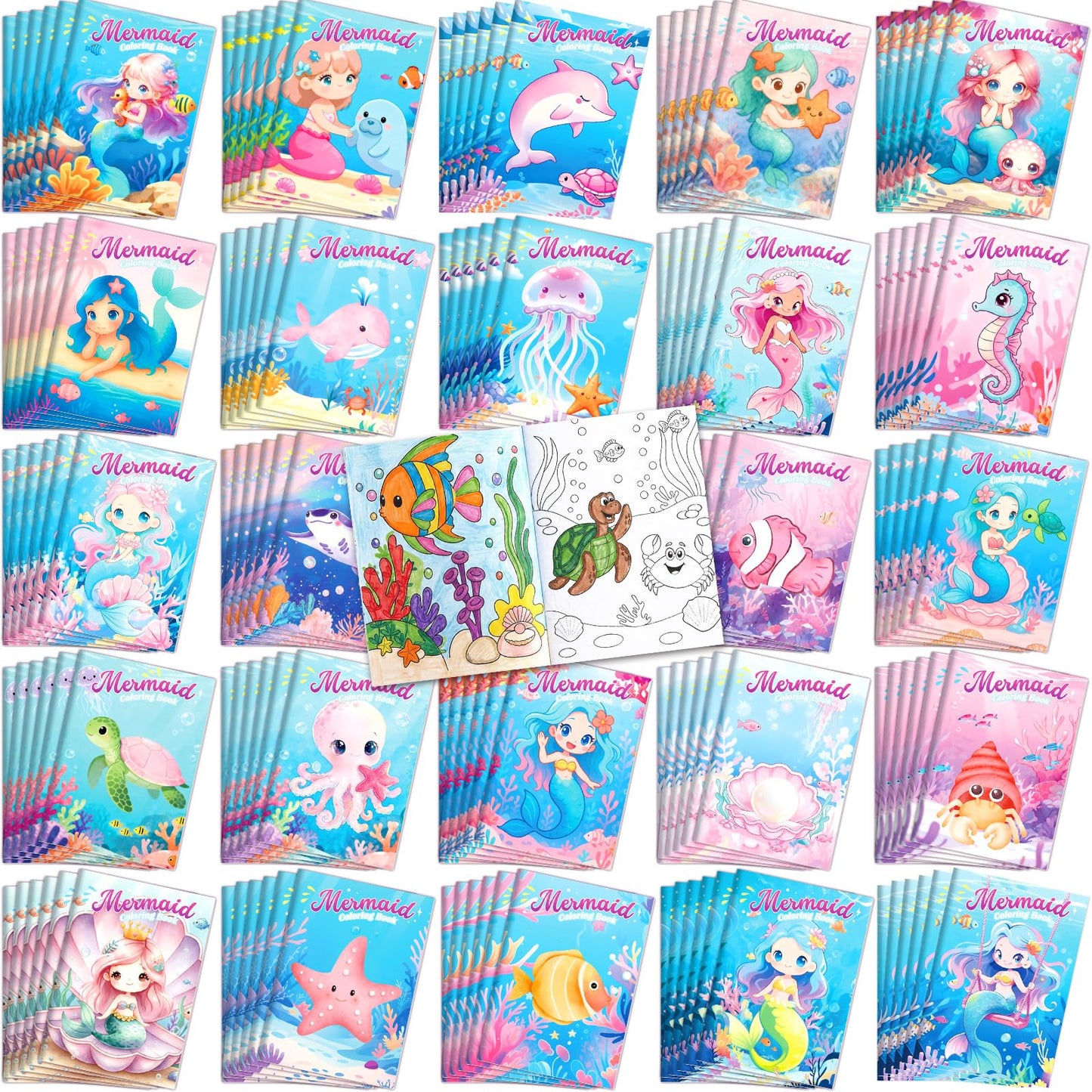 Liliful 144 Pcs Mermaid Coloring Book Bulk Mini Mermaid Theme Drawing Book with Sea Creature Shell Patterns Ocean Party Favors Goodie Bag Filler and Holiday Gifts
