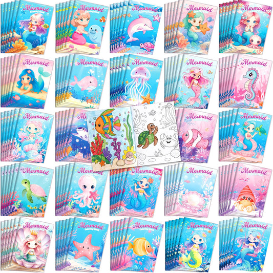 Liliful 144 Pcs Mermaid Coloring Book Bulk Mini Mermaid Theme Drawing Book with Sea Creature Shell Patterns Ocean Party Favors Goodie Bag Filler and Holiday Gifts