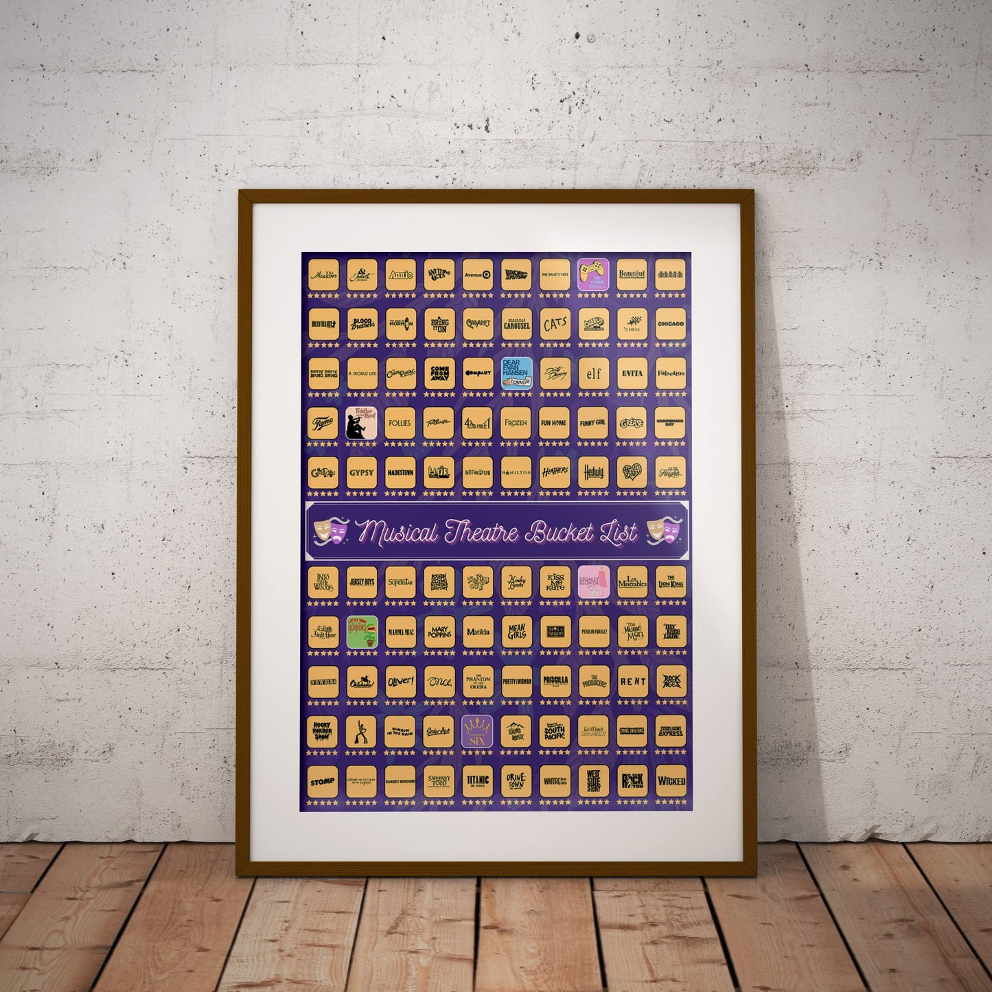 100 Musical Theater Shows Scratch Off Poster - Gift for Musical Theatre Fans & Broadway Lovers - 23"x17"