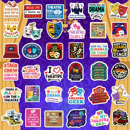 200PCS Theatre Stickers for Laptop, Waterproof Vinyl Drama Stickers for Water Bottle Phone Scrapbook, Musical Theatre Gifts for Kids Teens, Drama Club Party Favors