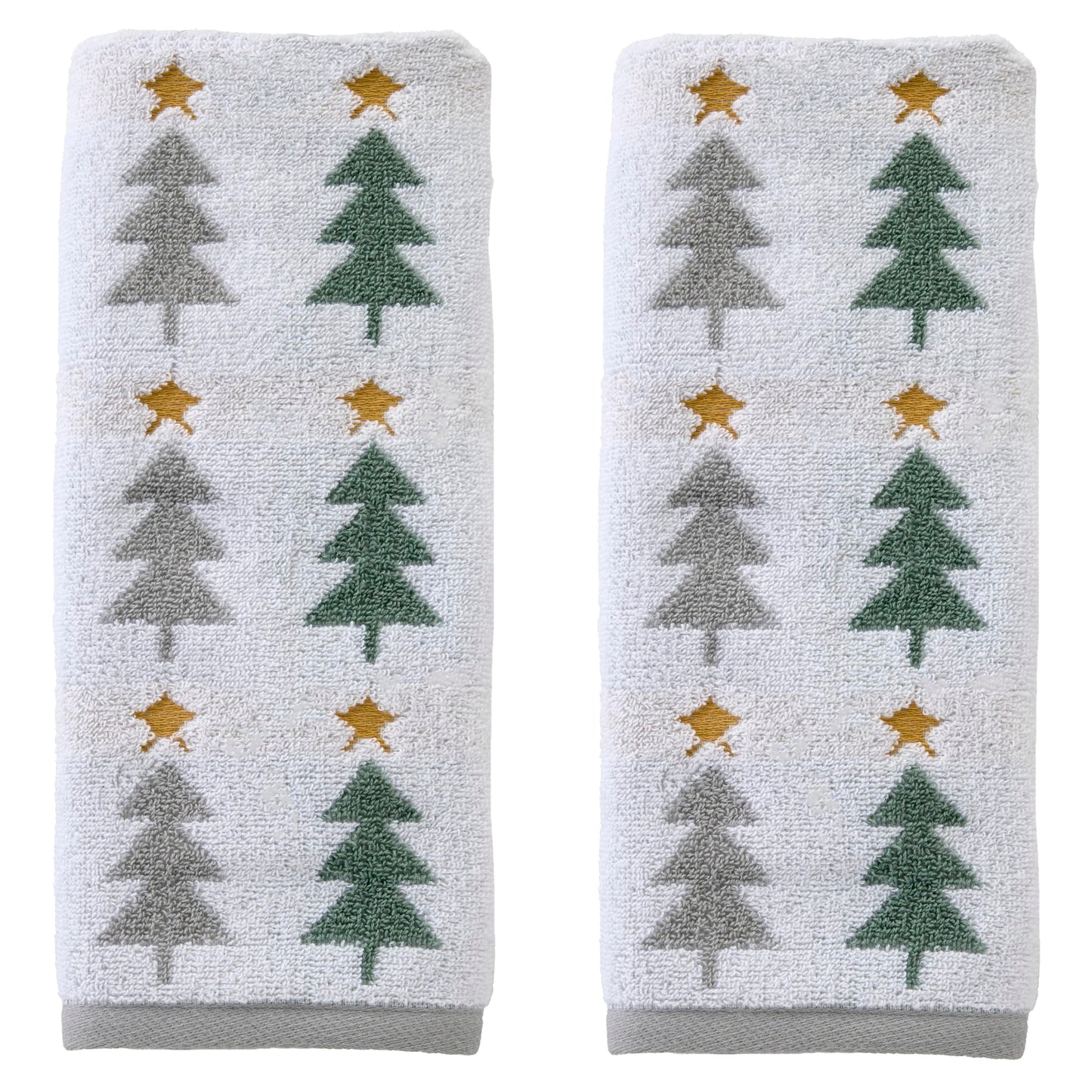 SKL Home Christmas/Winter Multi Trees 100% Cotton Premium 2-Piece Hand Towel Set, 500 GSM, Reversible Jacquard, Soft & Absorbent, Decorative for Bath/Kitchen/Bar, Multi