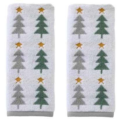 SKL Home Christmas/Winter Multi Trees 100% Cotton Premium 2-Piece Hand Towel Set, 500 GSM, Reversible Jacquard, Soft & Absorbent, Decorative for Bath/Kitchen/Bar, Multi