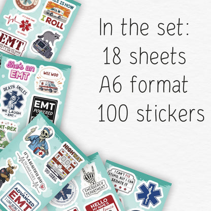 100Pcs Emergency Medical Technician Stickers for Water Bottle - Funny EMT Stickers and Decals - EMT Gifts, Party Decorations - Gift for Women & Men