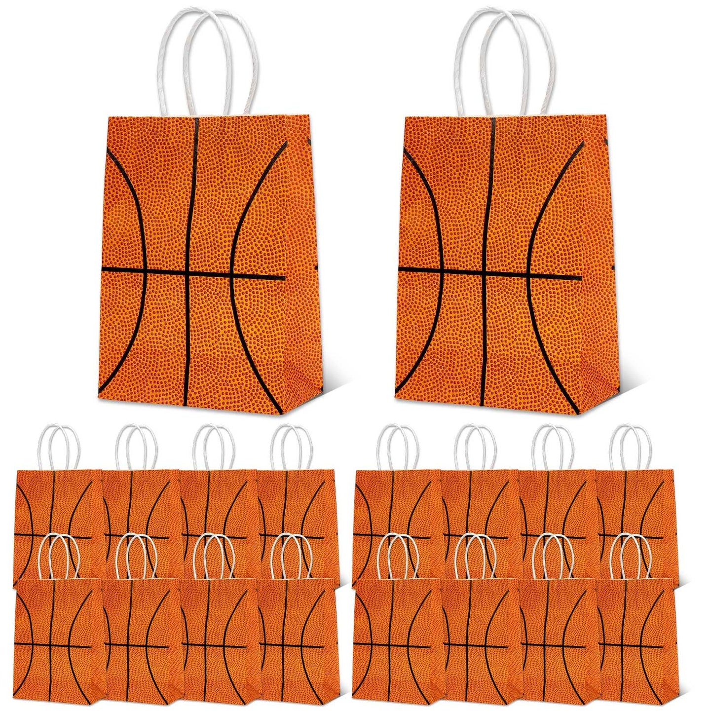 WATMTIN 18 Pcs Basketball Party Gift Bags, Basketball Pattern Gift Bag with Handle, Paper Treat Candy Goodie Bags for Basketball-Themed Party Games Sports Day Birthday Decorations Supplies
