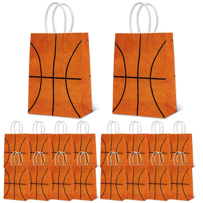WATMTIN 18 Pcs Basketball Party Gift Bags, Basketball Pattern Gift Bag with Handle, Paper Treat Candy Goodie Bags for Basketball-Themed Party Games Sports Day Birthday Decorations Supplies