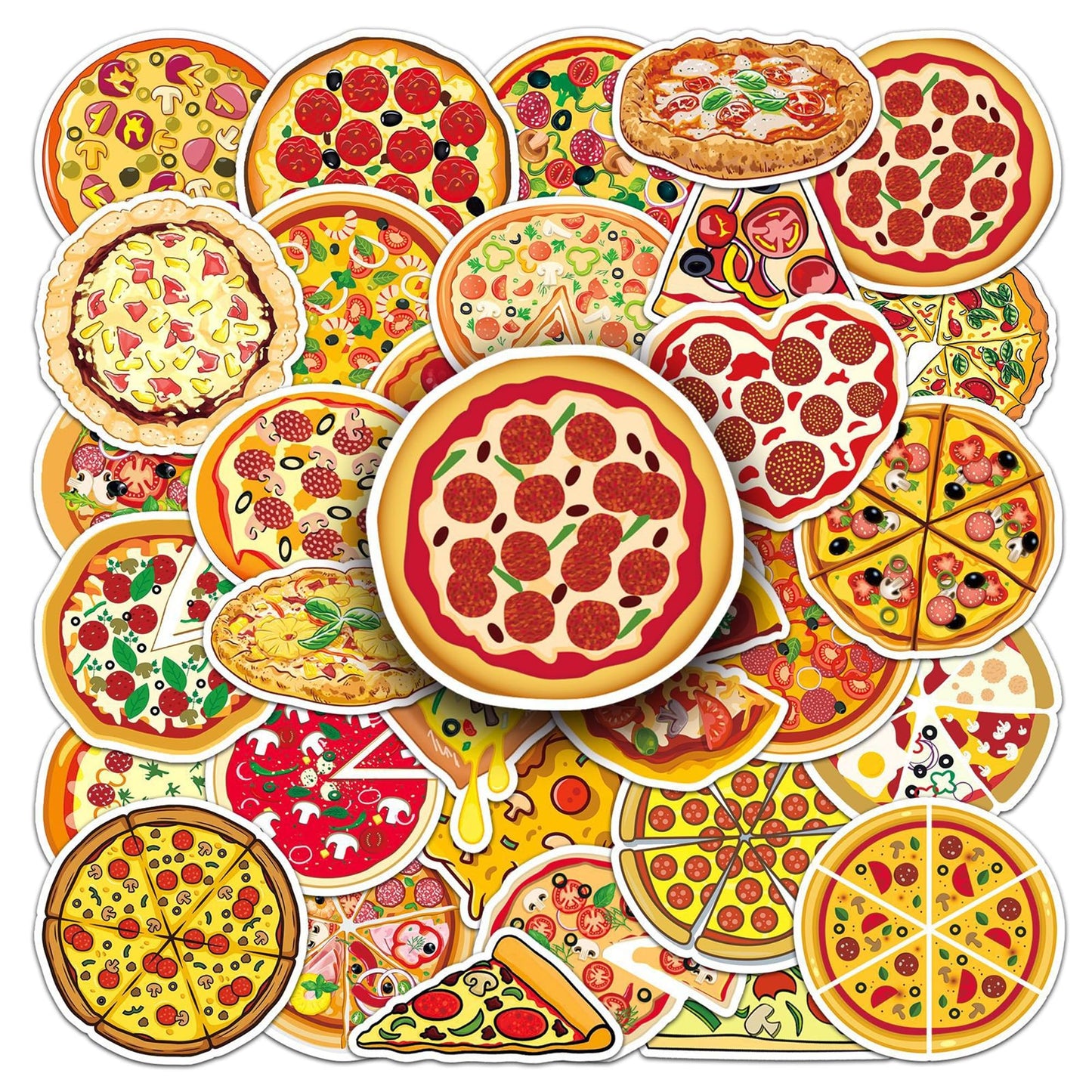 Pizza Stickers Pack, 50PCs, Aesthetic Vinyl Waterproof Decals, Food Stickers for Hydro Flask, Laptop, Water Bottle, Gift Decals for Toddlers, Teens, Girls (Pizza)