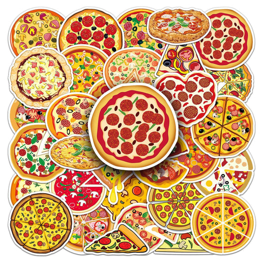Pizza Stickers Pack, 50PCs, Aesthetic Vinyl Waterproof Decals, Food Stickers for Hydro Flask, Laptop, Water Bottle, Gift Decals for Toddlers, Teens, Girls (Pizza)