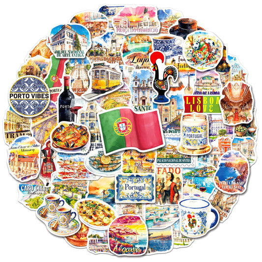 YTSQLER 200 PCS Portugal Stickers, Portugal Travel Souvenirs Stickers for Laptop Water Bottle Journal, Portuguese Vinyl Vacation Decals for Women Men Adults