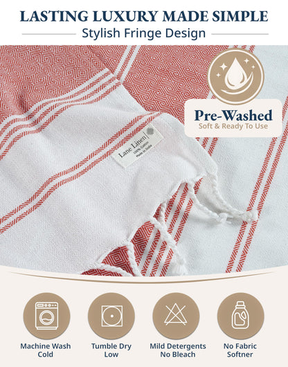 LANE LINEN Turkish Beach Towel 2 Pack, Oversized Beach Towel 39"x71", Lightweight Beach Essentials for Women, Large Pool Towel, Absorbent & Quick Dry, Sand Free Beach Towel - Hibiscus