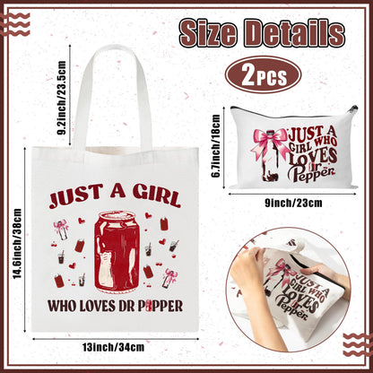 Drinks Lovers Canvas Bags - 2Pcs Soda Drinks Lover Gift Tote Bag Makeup Bag, Bring Me A Pepper And Tell Me I’m Pretty Handbag Cosmetic Pouch, Supply for Birthday Party Vodka Drinkers