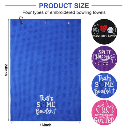 VitalCozy 4 Pcs Funny Bowling Towel Embroidered Bowling Ball Towel with 4 Grommets Absorbent Sport Ball Rag Wipes Bowl Gifts for Men Women Player Fitness Fans Birthday Mother's Day, 24 x 16 Inch
