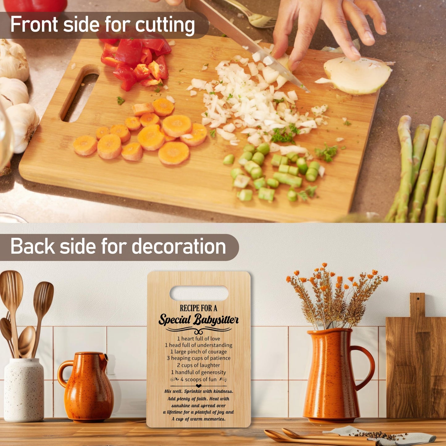 Gifts for Babysitter, Recipe for a Special Babysitter Bamboo Cutting Board Gifts, Appreciation Thank You Gifts for Best Babysitter, Birthday Christmas Gifts, Home Kitchen Decorations -11