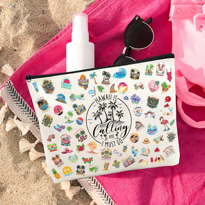 Hawaiian Makeup Bags Souvenirs - Hawaii Travel Must Haves for Vacation Aloha Small Cosmetic Organizer for Women Girls Trip Birthday Gifts Summer Beach Accessories Bag Friends Holiday Gift