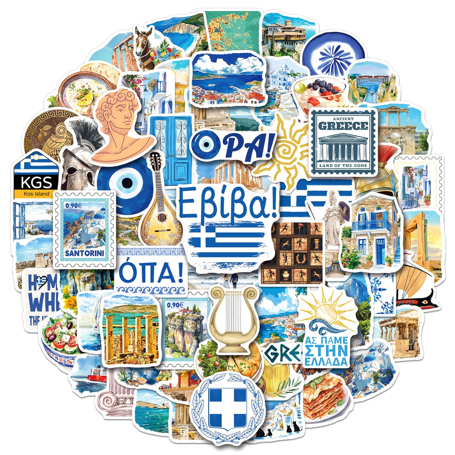 YTSQLER 200 PCS Greece Stickers, Greece Travel Souvenirs Stickers for Laptop Water Bottle Luggage, Ancient Athens Greek Decor Decals for Adults Teens Women Men