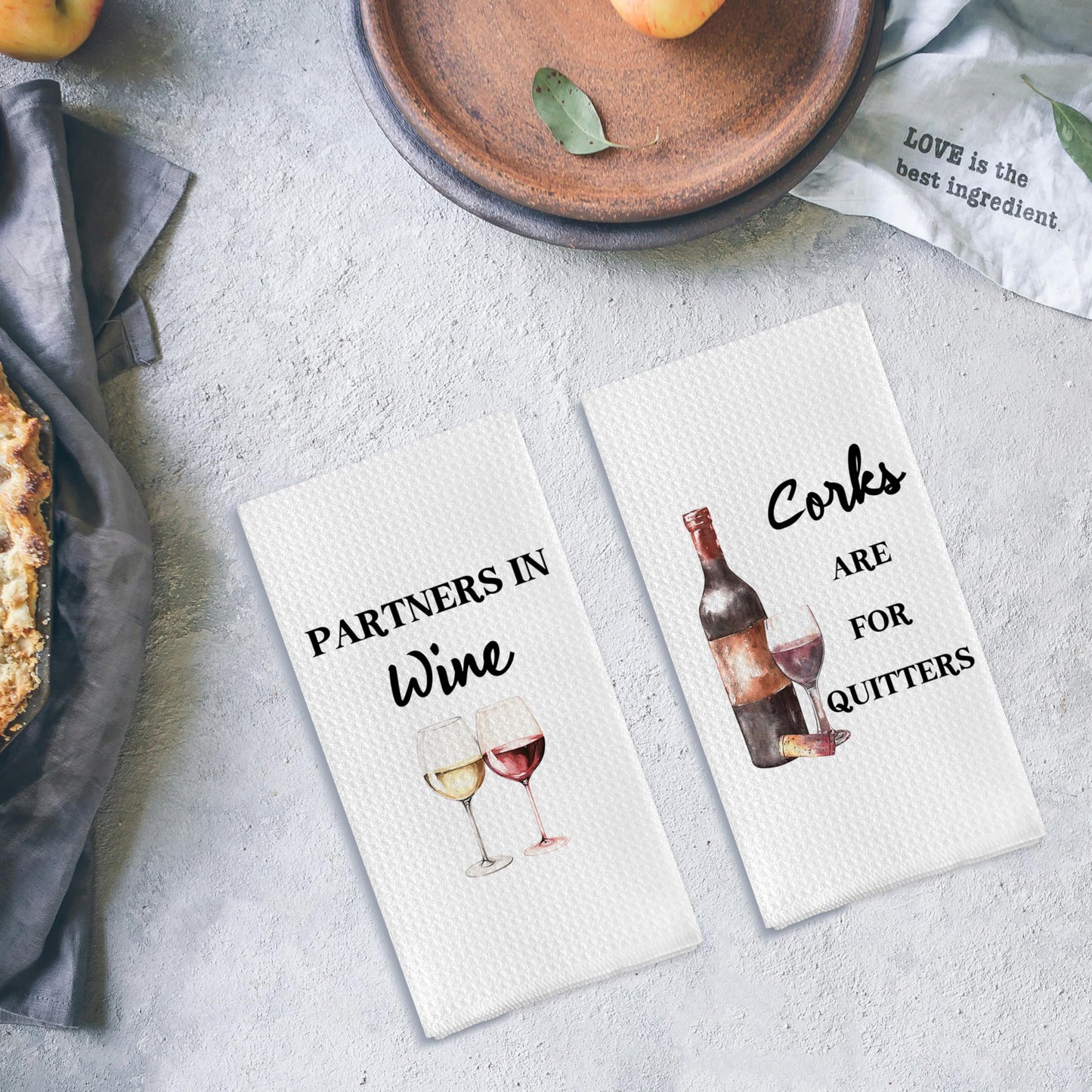 Funny Wine Kitchen Towel Set, Decor Gifts for Women & Wine Lovers, Funny Tea Towels, 2 x 16x24 Inch