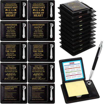 Crtiin 10 Set Administrative Assistant Gifts Secretary Gifts Sticky Note Holders with Sticky Notepads PU Leather Memo Box with Calendar Pen Holder Secretary Admin Professional Day Gift for Office Desk