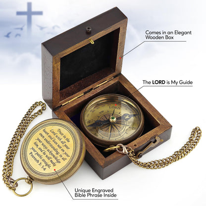 God is My Guide Brass Compass Gift with Display Box - Engraved Scripture Prayer Compass Religious Gift for Men & Women - Baptism, Confirmation, Communion Compass for Boys Graduation Gift