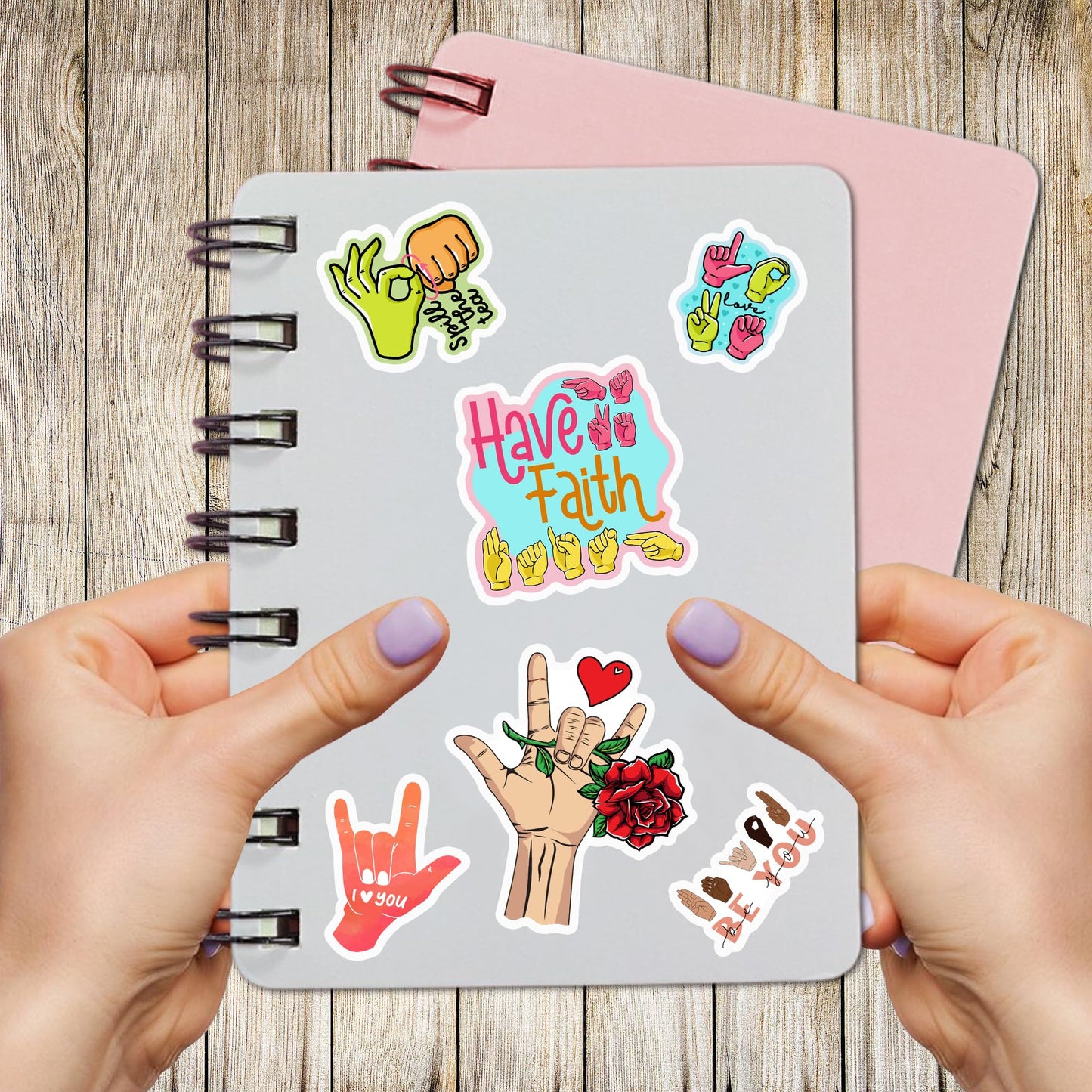 Pack 50 PCS ASL Stickers American Sign Language Vinyl Decals Waterproof Decorations Patches Laptop Bumper Water Bottles Computer Bicycle Luggage Cup Phone Case Skateboard