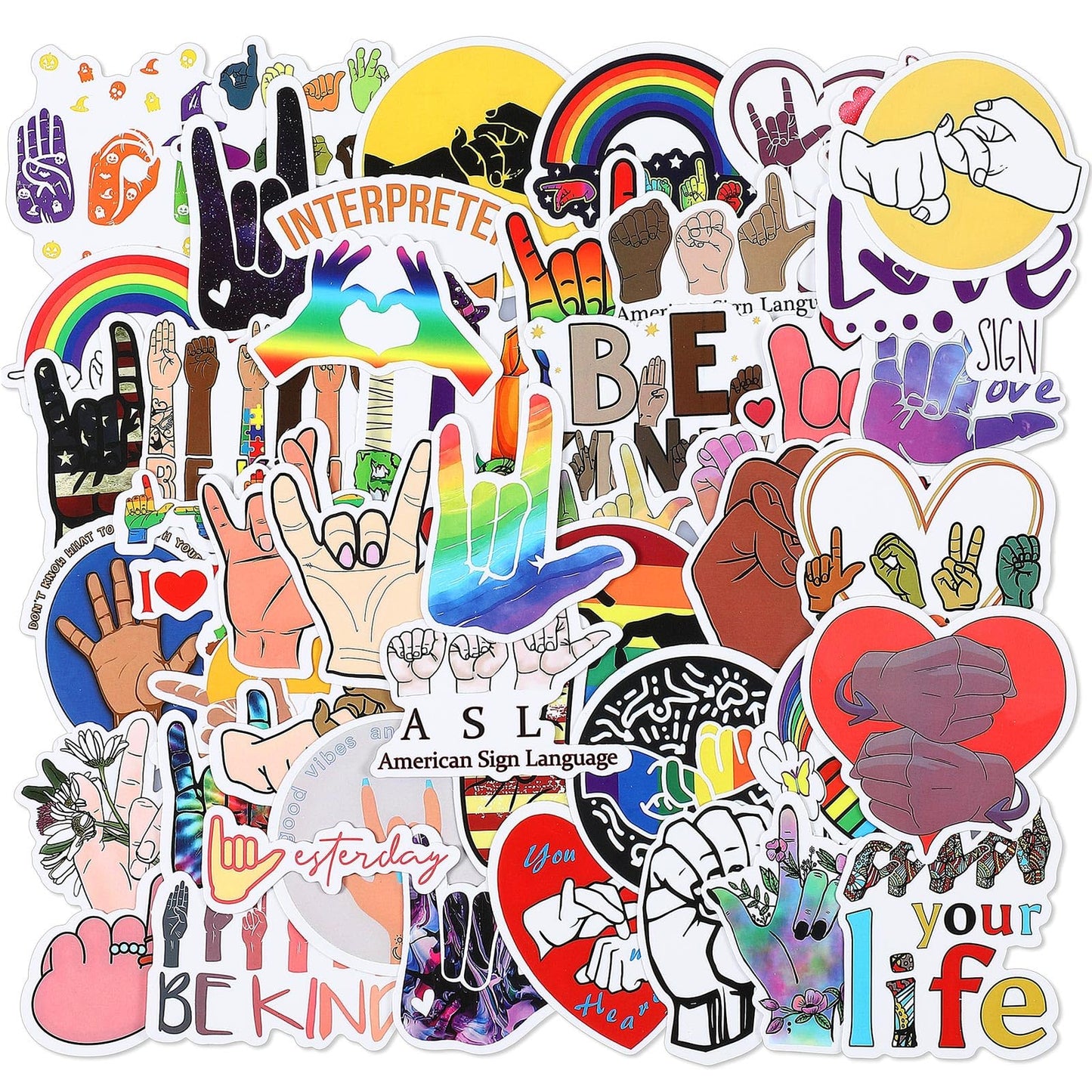200 Pcs ASL Stickers American Sign Language Stickers Gifts Vinyl Waterproof Decals for Water Bottle Bicycle Motorcycle Skateboard Laptop Luggage