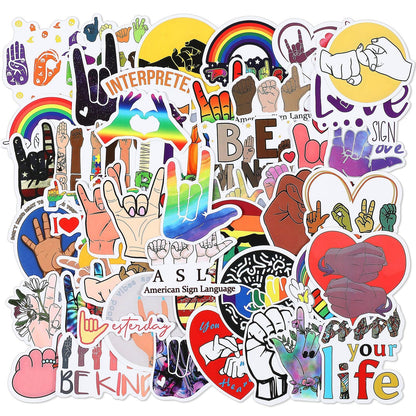200 Pcs ASL Stickers American Sign Language Stickers Gifts Vinyl Waterproof Decals for Water Bottle Bicycle Motorcycle Skateboard Laptop Luggage