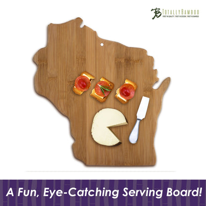 Totally Bamboo Wisconsin State Shaped Bamboo Serving and Cutting Board