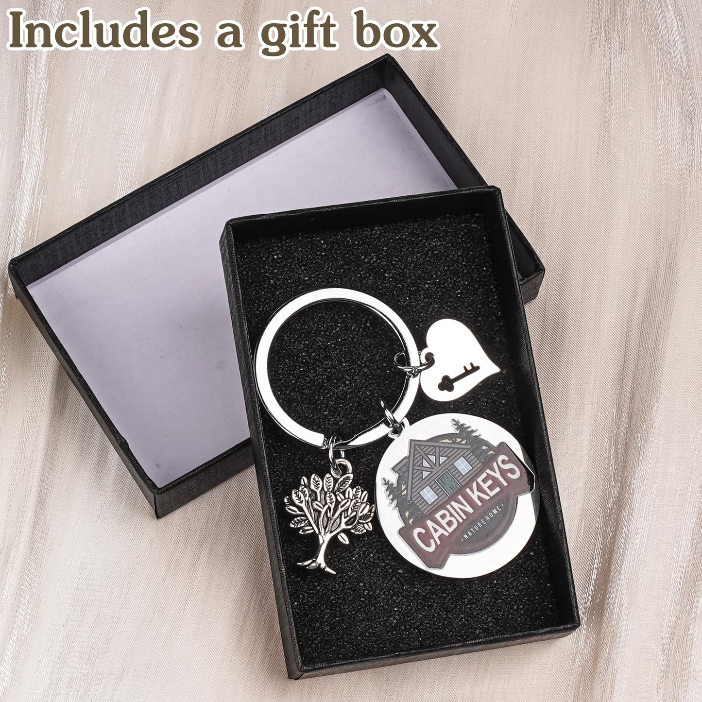 House Warming Gifts Cabin Keychain - Rustic House New Home Gift for Men Women, Homeowners Housewarming Cottage County Keychains Present for Family Son Daughter Friend