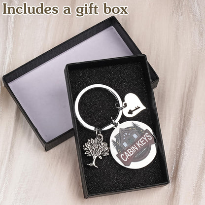 House Warming Gifts Cabin Keychain - Rustic House New Home Gift for Men Women, Homeowners Housewarming Cottage County Keychains Present for Family Son Daughter Friend