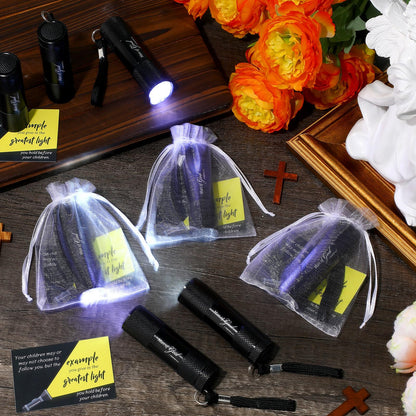 Coume 30 Sets Man of God Fathers Day Pocket Flashlight Gifts for Church Small Pocket Light Bible Verse Cards Motivational Quote Card and Organza Bags Thank You Gifts for Dad Husband Paster