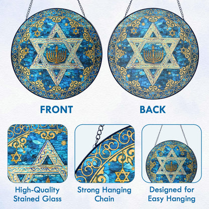 FLAGWIX Hanukkah Gifts for Women Men - Star of David Stained Glass Window Hanging 8 in - Hanukkah Sun Catcher Hanging Decor, Chanukah Suncatchers for Garden Decor, Religious Spiritual Gifts for Mom