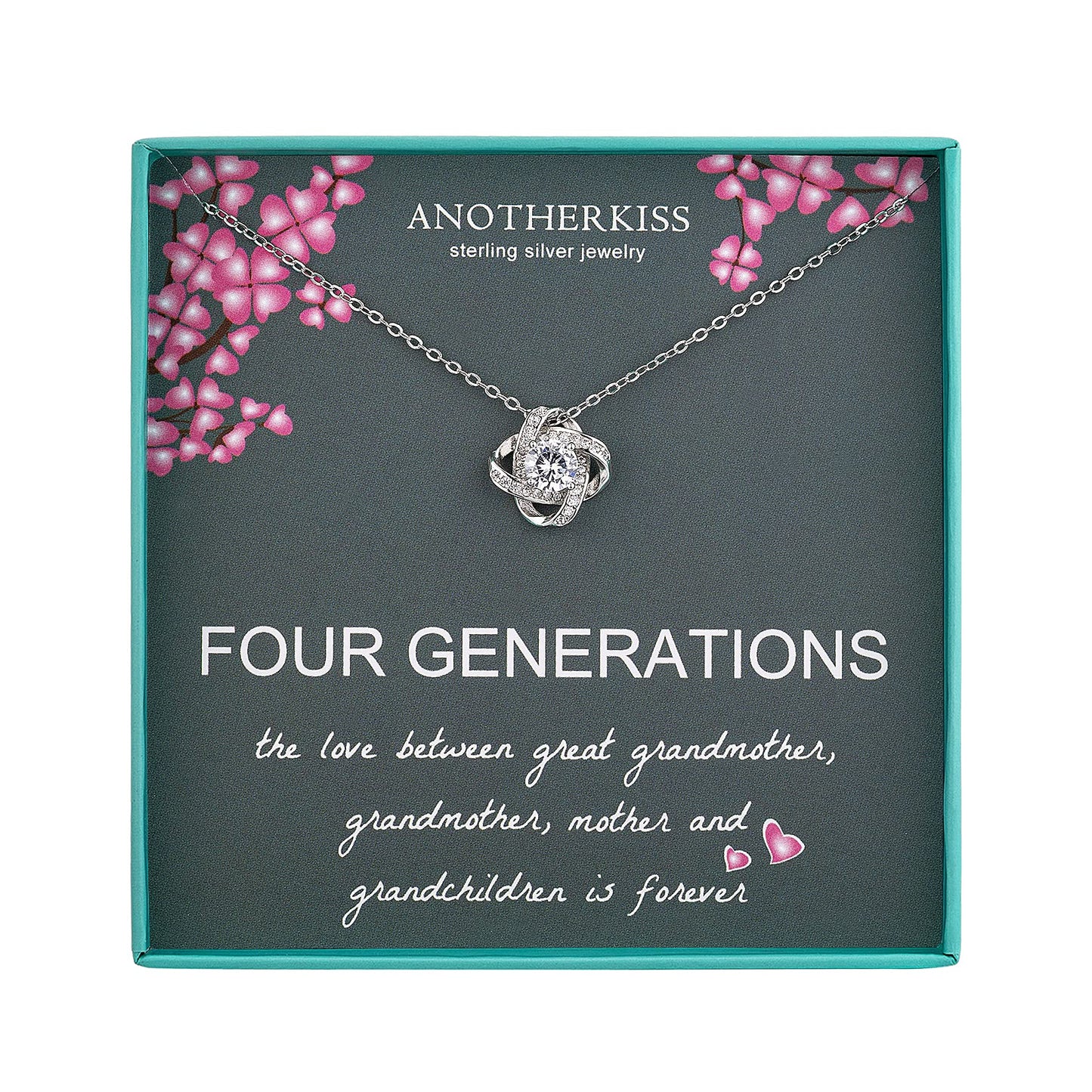 AnotherKiss Generations Necklace for Great Grandmother Gifts, Sterling Silver Necklace Grandma Mom Daughter Granddaughter, Mothers Day Jewelry Birthday Gift Ideas