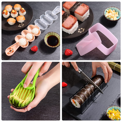 FUNGYAND Sushi Making Kit, 27-in-1 Professional Maker Set with Bazooka Roller, Nigiri & Musubi Presses, Bamboo Mats, Knife, Chopsticks, Ceramic Dishes - Ideal for Beginners