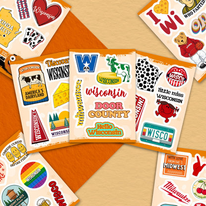 100Pcs Wisconsin Stickers and Decals for Water Bottle, Laptops, for Luggage - Wisconsin Gifts, Party Supplies - Gift for Women & Men