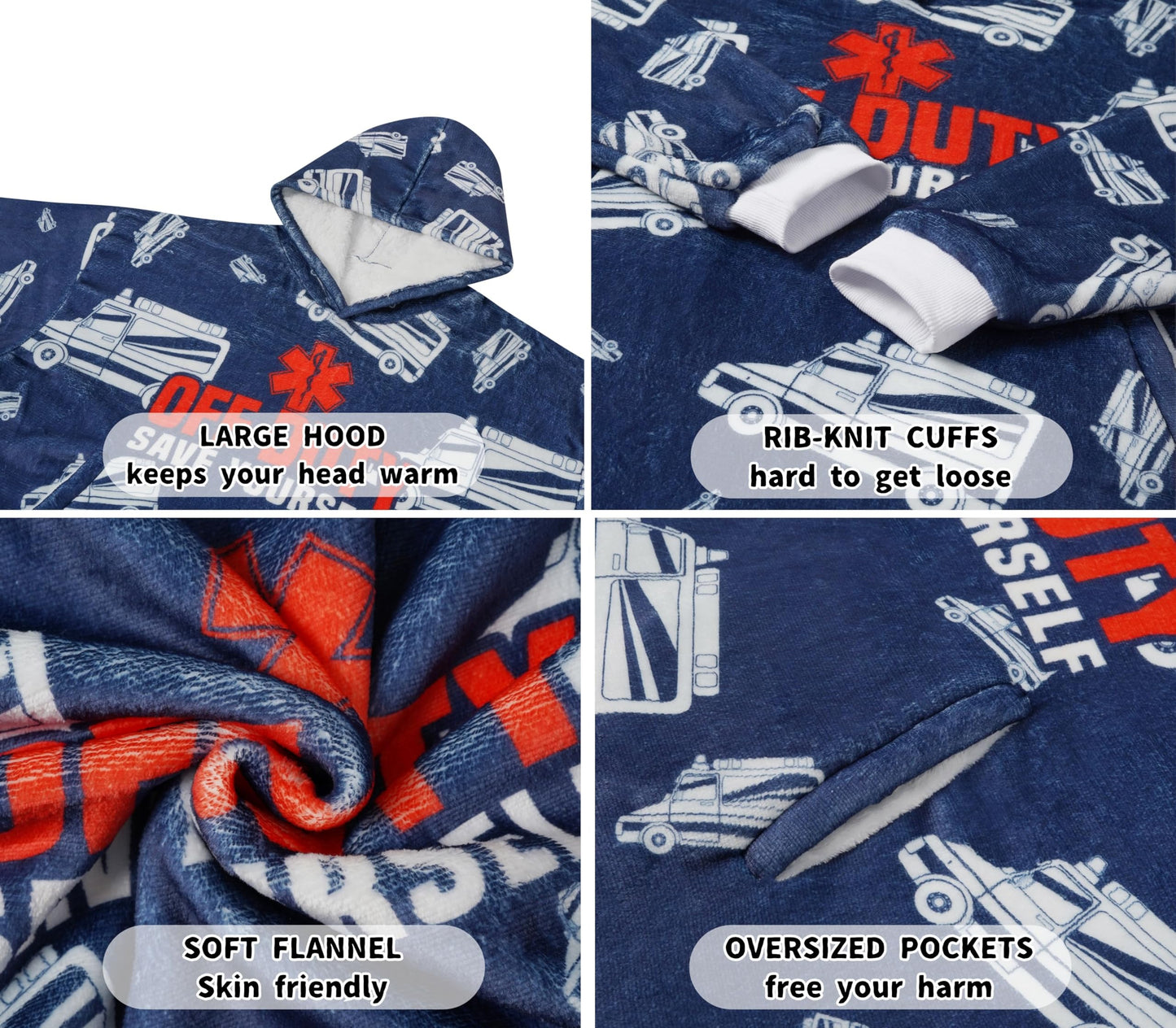 Huglanket Paramedic Gifts, Gifts for EMS, EMT, Oversized Wearing Blanket for Paramedics on International Paramedics Day, Birthday and Chistmas - Duty