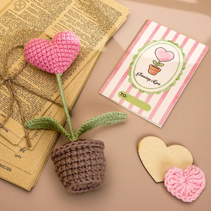 Handmade Crochet Heart Flower in Pot | Gifts for Mom, Mother Day Mom Gifts for Him Her, Valentines Day Card, Romantic Anniversary Birthday Home & Office Decoration