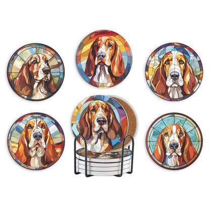 Onebttl Basset Hound Gifts Coaster, Ceramic, Set of 6, with Gift Box, Absorbent with Cork Base, Gifts for Basset Hound Lovers, Home Decor for Housewarming, Thanksgiving, Birthday, Christmas