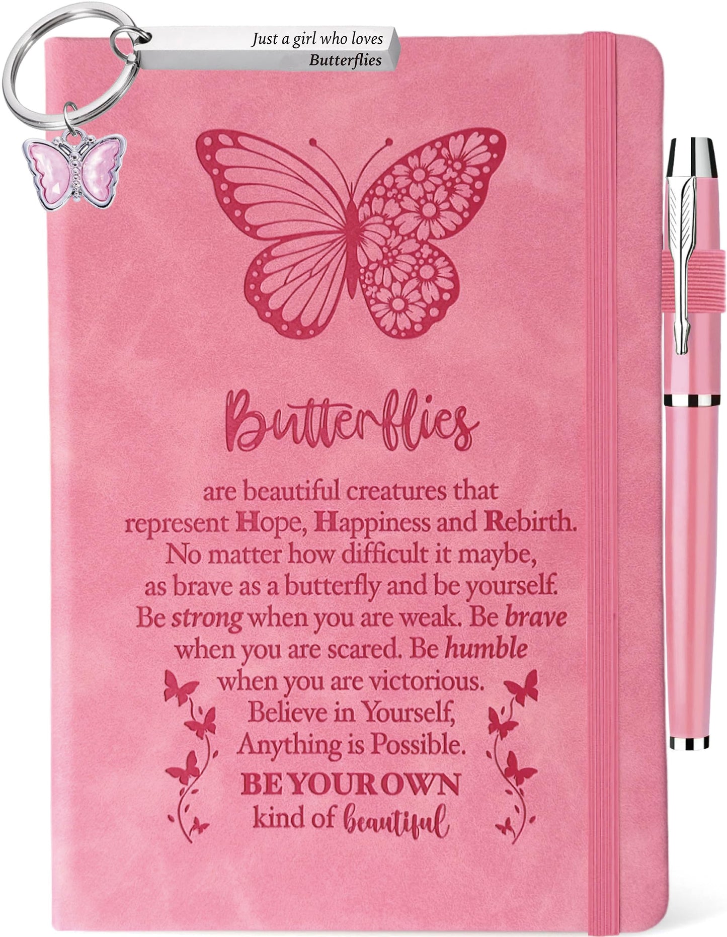 Butterfly Gifts Women, Butterfly Journal Pink 200 Pages Notebook A5 Lined with Pen and Keychain, Inspiration Gift for Butterfly Lovers Birthday Housewarming Going Away Retirement Christmas