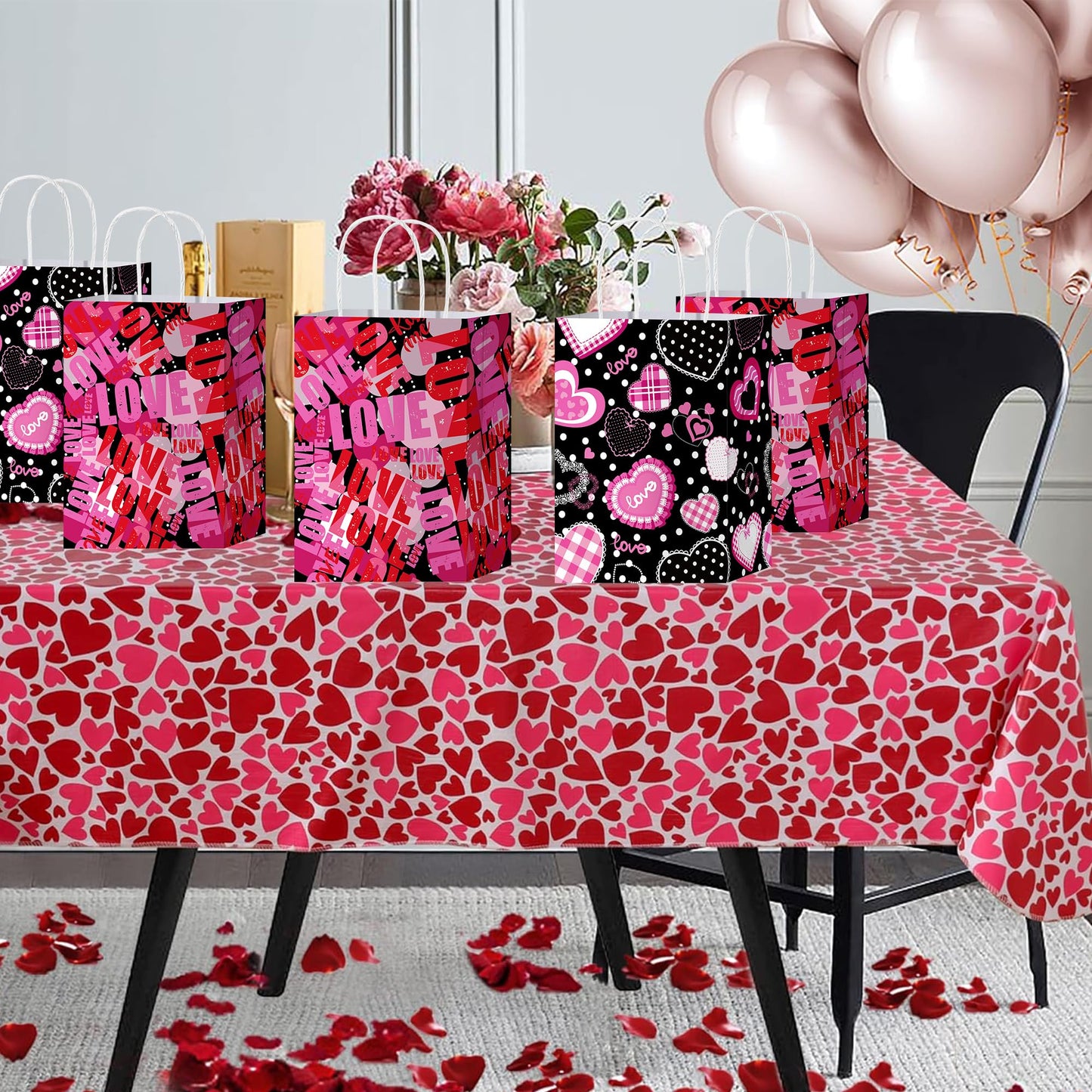 W WINTMING 12PCS Mother Day Gift Bag with Handles Love Pink Red Mother's Day Bags Valentines Goodie Bags for Anniversary Mother’s Day Gift Wrapping Bag