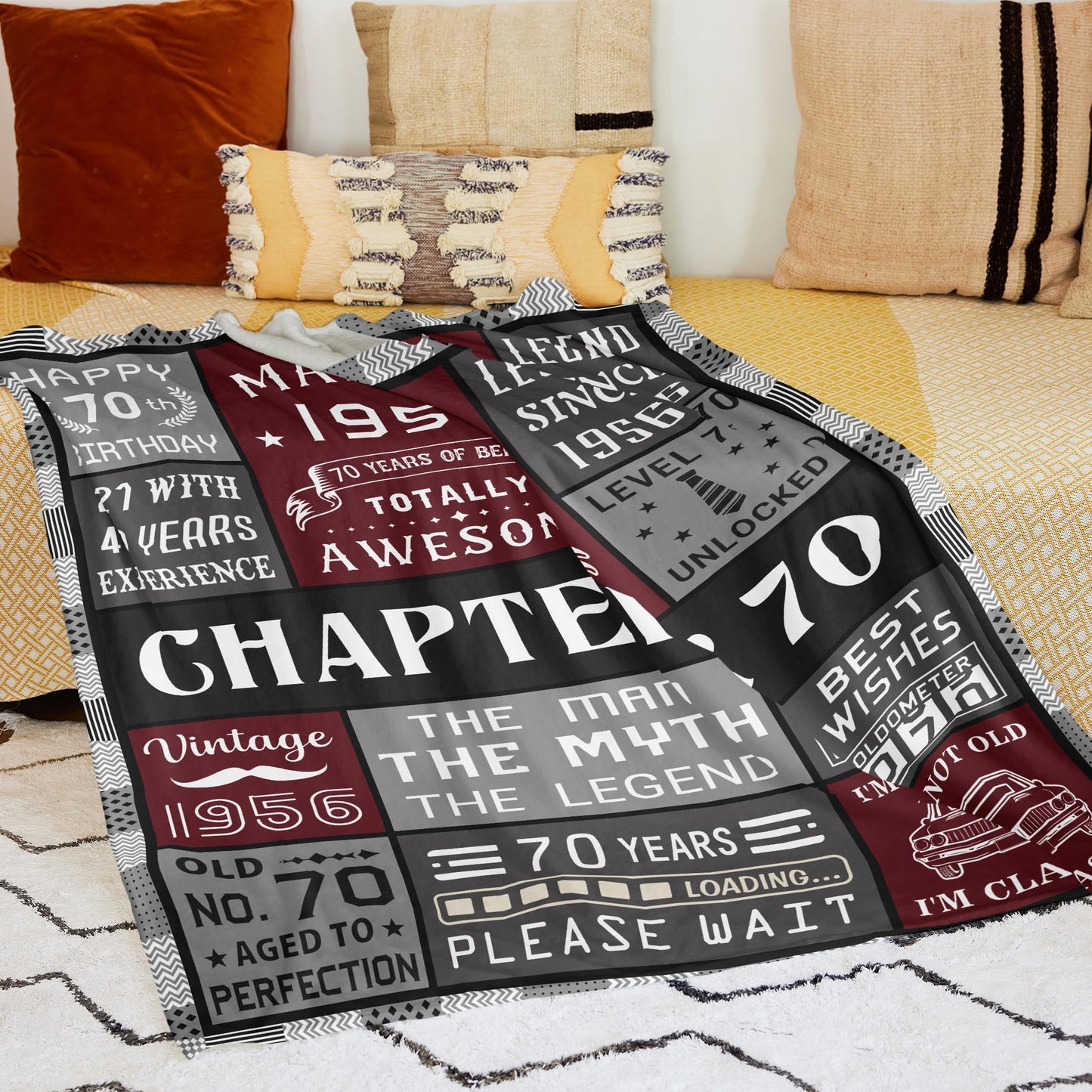 70th Birthday Gifts For Men Blanket 50*60, Happy 70th Birthday Gift Ideas, Gifts For 70-Year-Old, Gifts For Men Turning 70, Funny 70th Birthday Decorations, Unique Birthday Present 1956 Throw