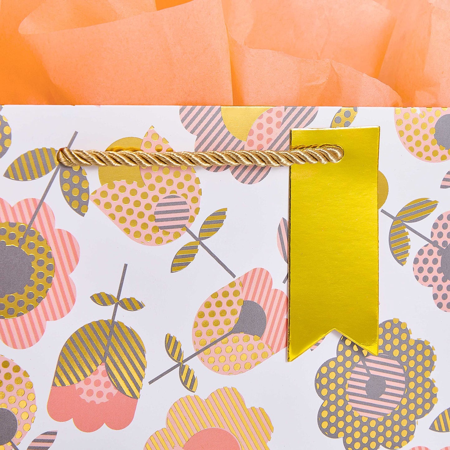 SUNCOLOR 2-Pack 9 Inch Flower Gift Bags with Tissue Paper, Floral Gift Bags for Mother's Day Birthday Bridal Shower Easter