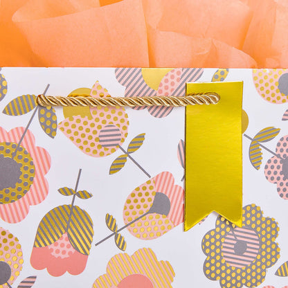 SUNCOLOR 2-Pack 9 Inch Flower Gift Bags with Tissue Paper, Floral Gift Bags for Mother's Day Birthday Bridal Shower Easter