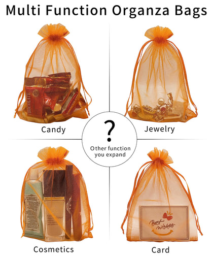 Jexila 100PCS Orange Organza Bags 5X7 inches Easter Drawstring Goodie Candy Treat Bags for Kids Halloween Birthday Party Favor Orange Mesh Gift Bags
