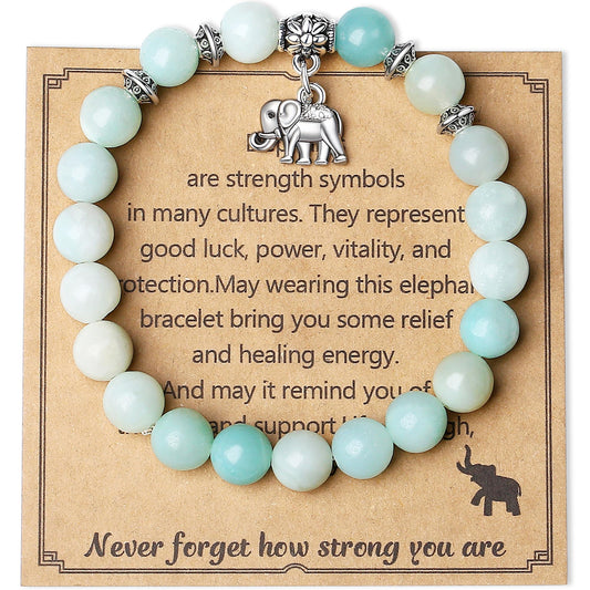 MAIBAOTA Elephant Gifts for Women Elephant/Cat/Turtle/Owl Bracelet 8 mm Round Gemstones Animal Style Bracelets Stretch Bracelet Christmas Gifts for Women
