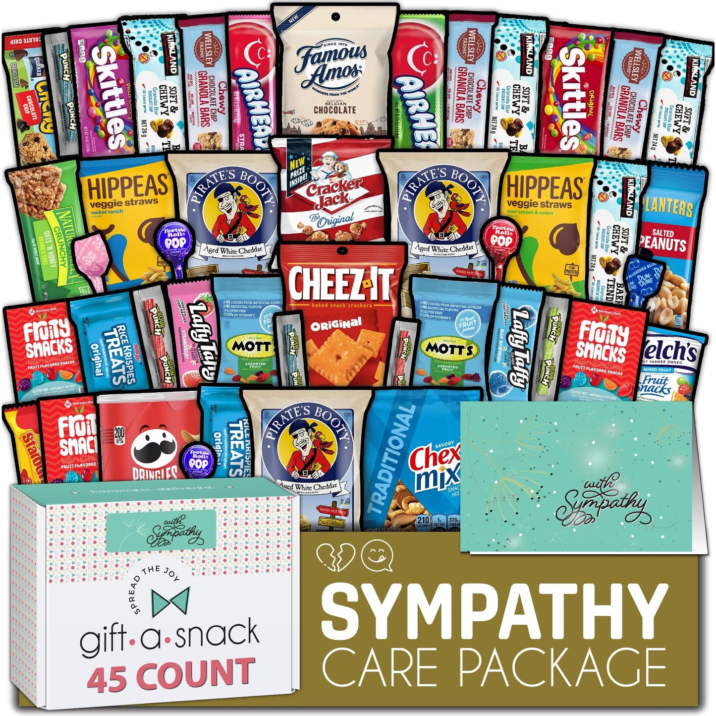 Gift A Snack - Sympathy Snack Box Care Package + Greeting Card (45 Count) Condolence for Loss of Loved One, Dog Pet Cat Memorial Sweet Treats Gift Basket - Office Food Assortments