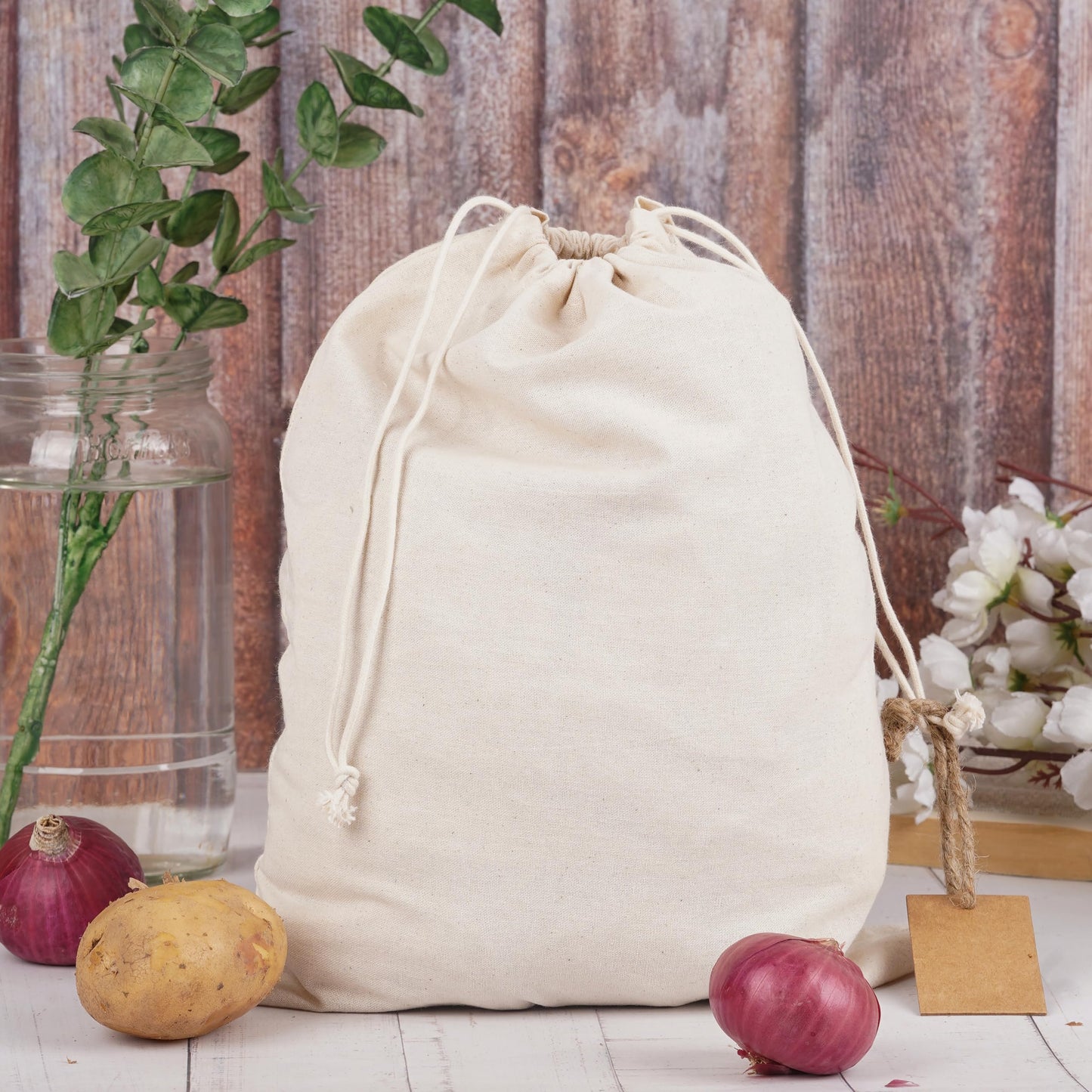 Marubhumi Cotton Storage Bags with Drawstrings Large 10x12 Inch - 12 Pcs Reusable Muslin Bulk Flour Sack Bag,Cotton Fabric Bread Bags Bulk Food Produce Natural Storage Bag