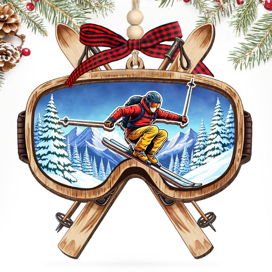 HEXMOZ Ski Ornament for Christmas Tree- Skiing Ornament - Skiing Gifts for Skiers, Ski Lovers - Unique Sports Ornaments Keepsake for Winter Enthusiasts - Acrylic Wood Holiday Decoration