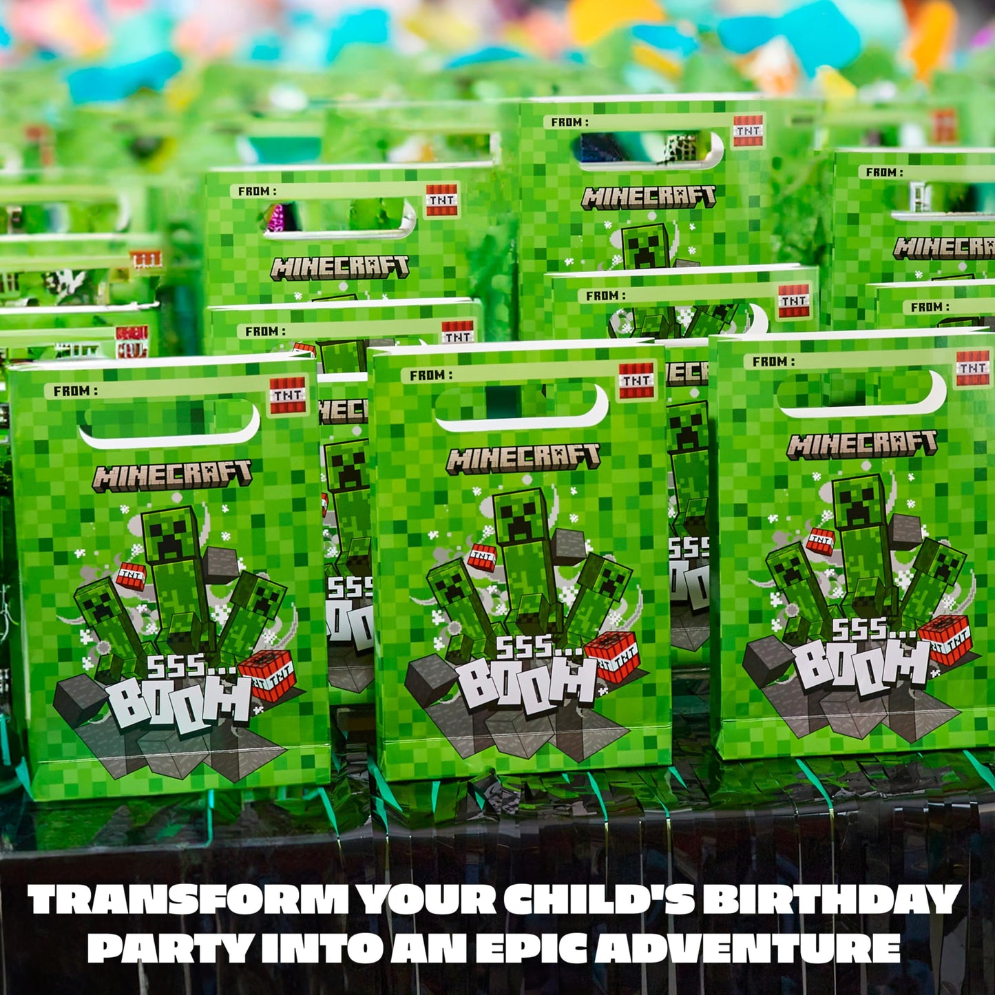 Minecraft Gift Bags for Kids with Sticker Sheets, 10 Pack Small Paper Party Favor Goodie Bags with Handles, Creeper Treat for Kids, Boys & Girls Birthday Party Decoration Supplies