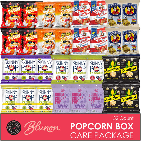 Popcorn Variety Pack - Snack Bag Assortment Care Package - Bulk Sampler Gift Box (32 Count)