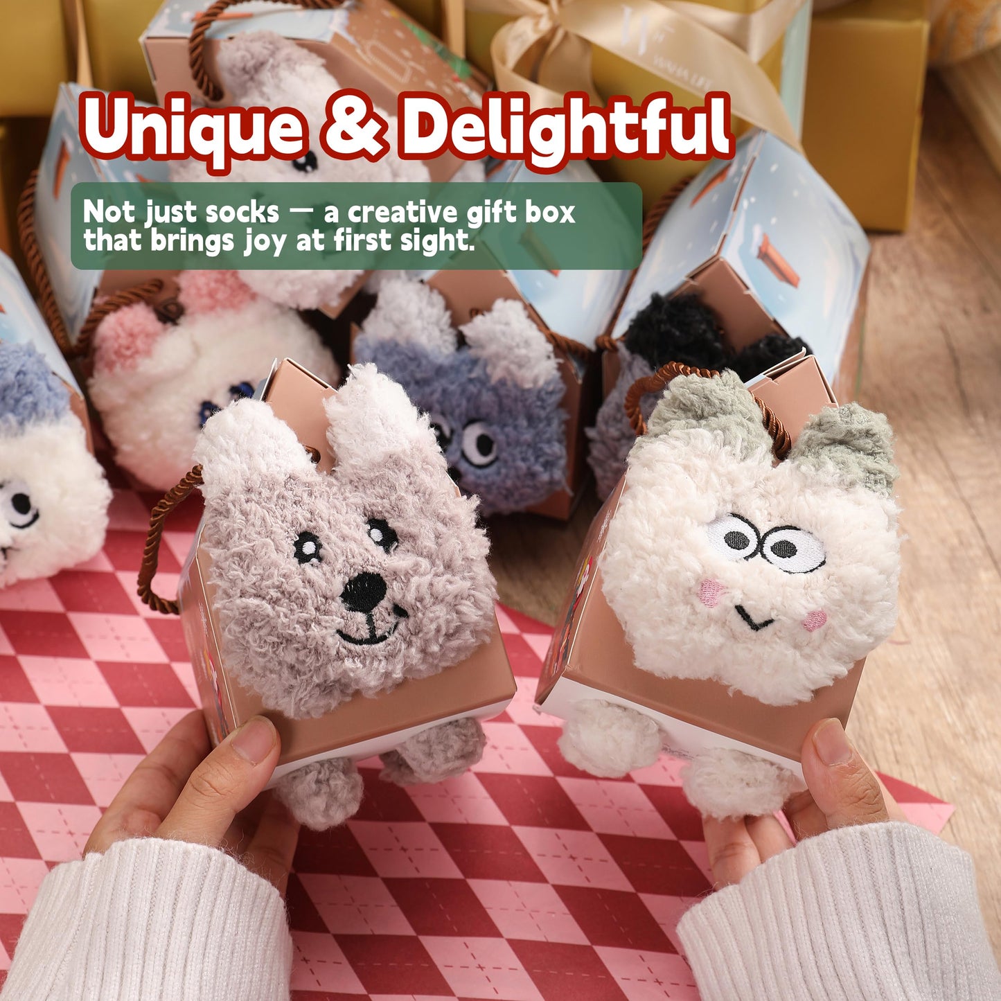 HHUQ Birthday Gifts for Women, Mothers Day Gifts for Mom, Warm and Cozy Gifts for Friends Teacher Sister Bestie Girlfriend Coworkers Wife Daughter Grandma Aunt, Cute Fuzzy Animal Fuzzy Socks