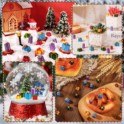 40 Pcs Christmas Miniature Resin Gift Boxes, Christmas Mini Boxes Ornament, Xmas Miniatures Figurines for Crafts Xmas Tree Present Dollhouse Crystal Ball Decorations